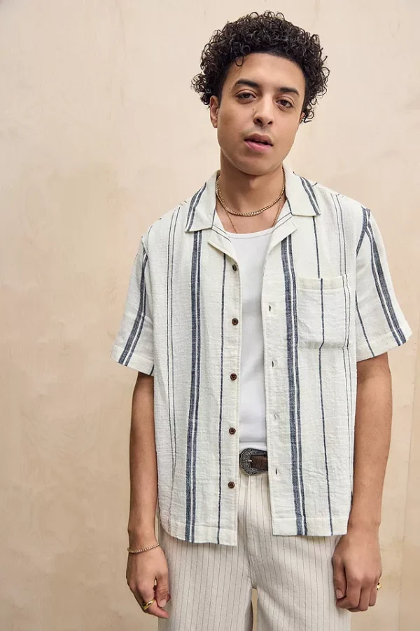 URBANA STYLE White & Navy Nico Stripe Shirt