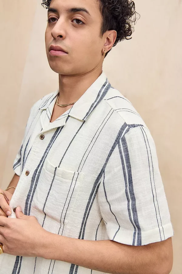 URBANA STYLE White & Navy Nico Stripe Shirt - Image 4