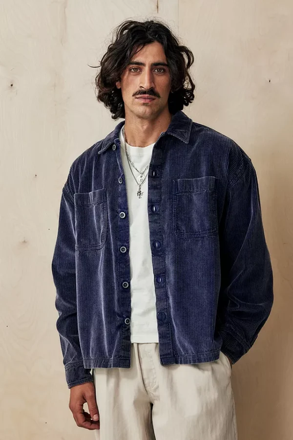 Urbana style Navy Acid Corduroy Shirt