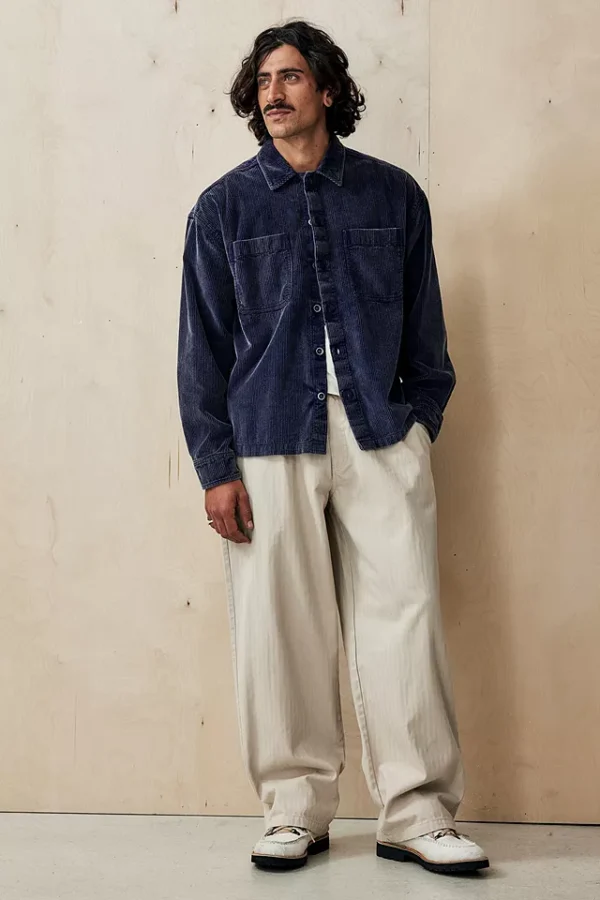 Urbana style Navy Acid Corduroy Shirt - Image 4