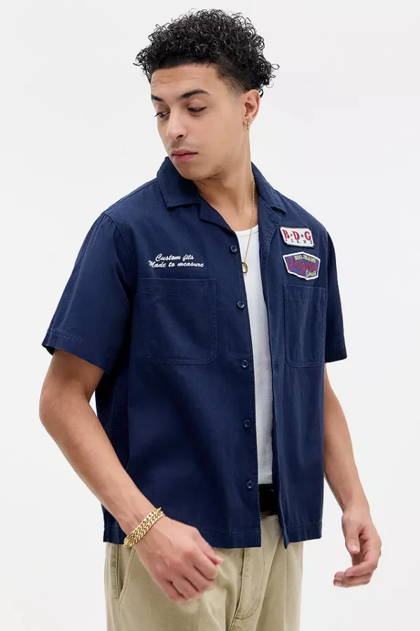 urbana style Navy Badge Mechanic Shirt - Image 3